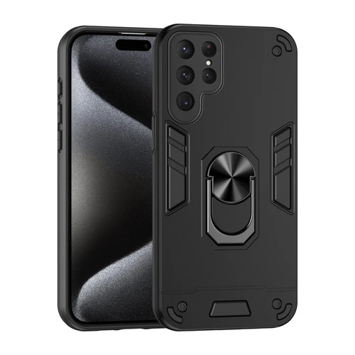 WANLONFENG for Samsung Galaxy S25 Ultra YS Series Case Kicktand Shockproof PC TPU Phone Cover with 2Pcs Tempered Glass Film - Black - 2