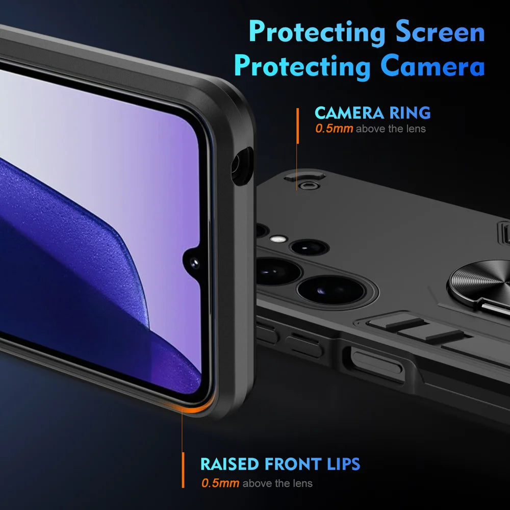 WANLONFENG for Samsung Galaxy S26 Ultra YS Series Case Kicktand Shockproof PC TPU Phone Cover with 2Pcs Tempered Glass Film - Black - 4