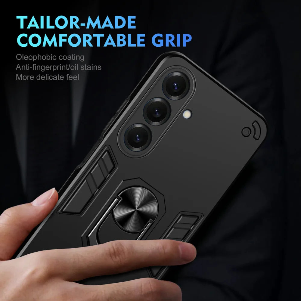 WANLONFENG for Samsung Galaxy S26 YS Series Case Kicktand Shockproof PC TPU Phone Cover with 2Pcs Tempered Glass Film - Black - 6