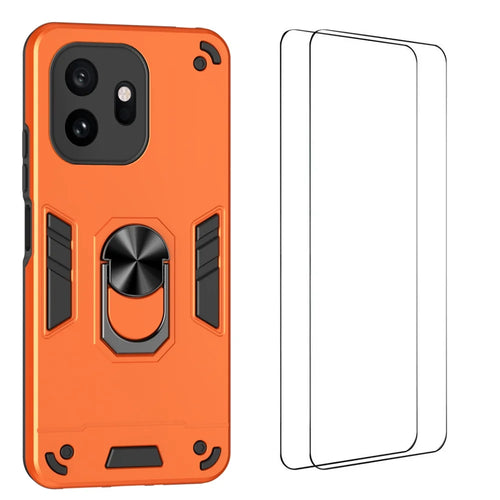 WANLONFENG for OnePlus 15T 5G YS Series Case Kicktand Shockproof PC TPU Phone Cover with 2Pcs Tempered Glass Film - Orange - 1