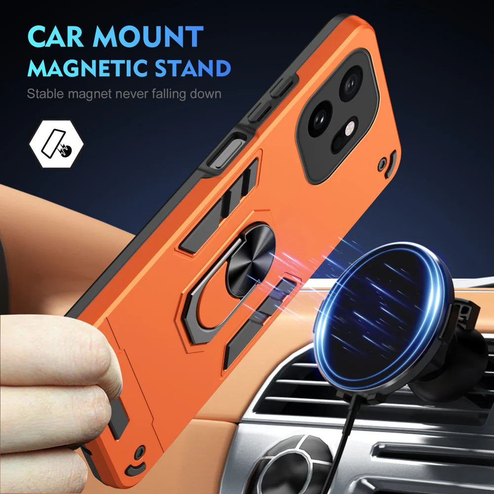 WANLONFENG for OnePlus 15T 5G YS Series Case Kicktand Shockproof PC TPU Phone Cover with 2Pcs Tempered Glass Film - Orange - 3