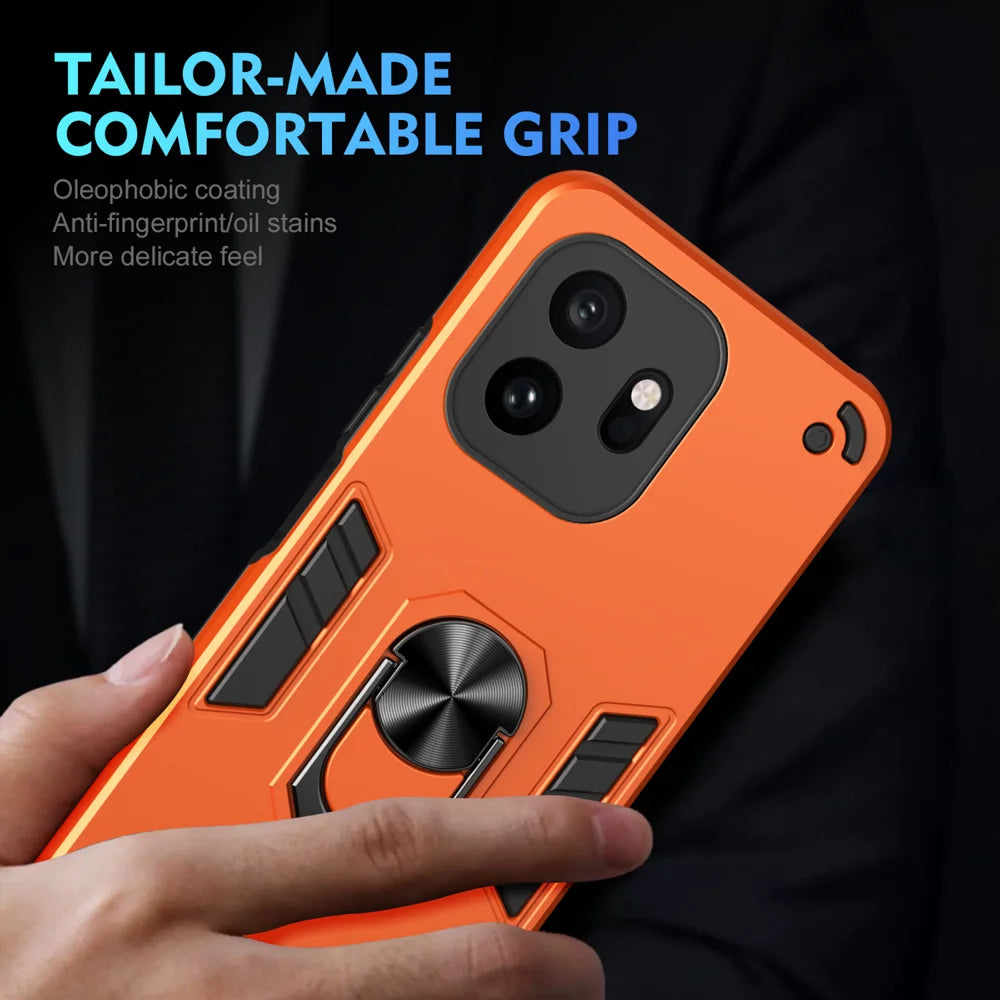 WANLONFENG for OnePlus 15T 5G YS Series Case Kicktand Shockproof PC TPU Phone Cover with 2Pcs Tempered Glass Film - Orange - 6