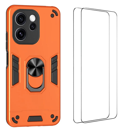 WANLONFENG for Oppo Reno15 Pro 5G (China) / Oppo Reno15 Pro Max 5G (Global) YS Series Case Kicktand Shockproof PC TPU Phone Cover with 2Pcs Tempered Glass Film - Orange - 1