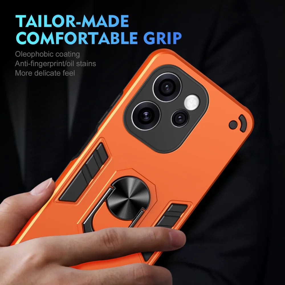 WANLONFENG for Oppo Reno15 Pro 5G (China) / Oppo Reno15 Pro Max 5G (Global) YS Series Case Kicktand Shockproof PC TPU Phone Cover with 2Pcs Tempered Glass Film - Orange - 6