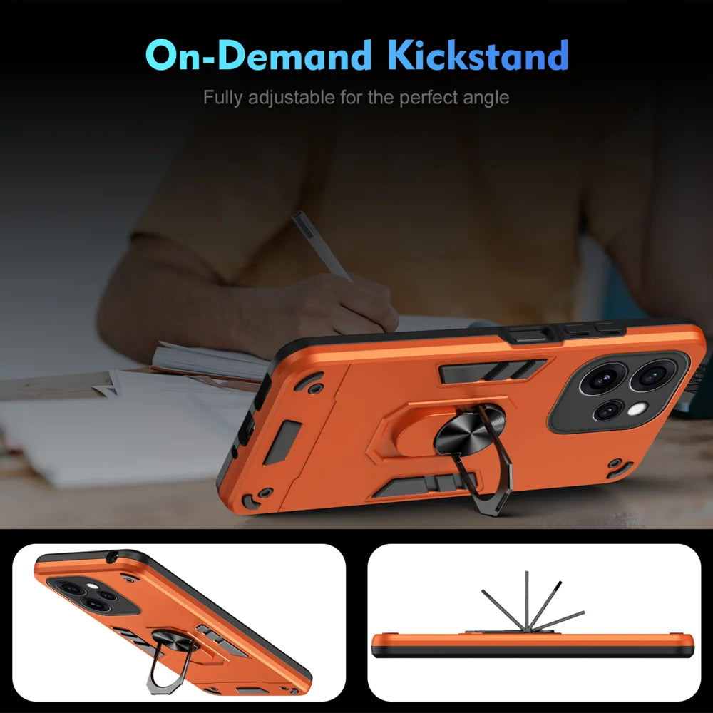 WANLONFENG for Oppo Reno15 5G (China) / Oppo Reno15 Pro 5G (Global) YS Series Case Kicktand Shockproof PC TPU Phone Cover with 2Pcs Tempered Glass Film - Orange - 7