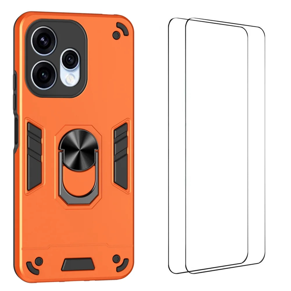 WANLONFENG for Oppo Reno15c 5G (China) / Oppo Reno15 5G (Global) YS Series Case Kicktand Shockproof PC TPU Phone Cover with 2Pcs Tempered Glass Film - Orange - 1