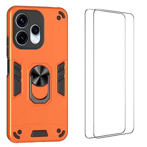 WANLONFENG for Oppo Reno15c 5G (China) / Oppo Reno15 5G (Global) YS Series Case Kicktand Shockproof PC TPU Phone Cover with 2Pcs Tempered Glass Film - Orange - 1