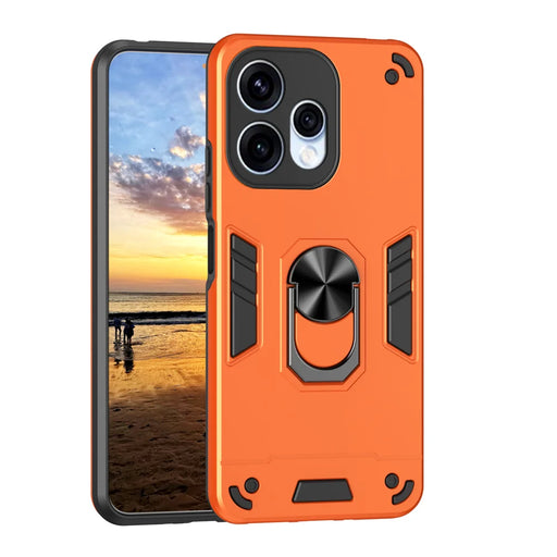 WANLONFENG for Oppo Reno15c 5G (China) / Oppo Reno15 5G (Global) YS Series Case Kicktand Shockproof PC TPU Phone Cover with 2Pcs Tempered Glass Film - Orange - 2