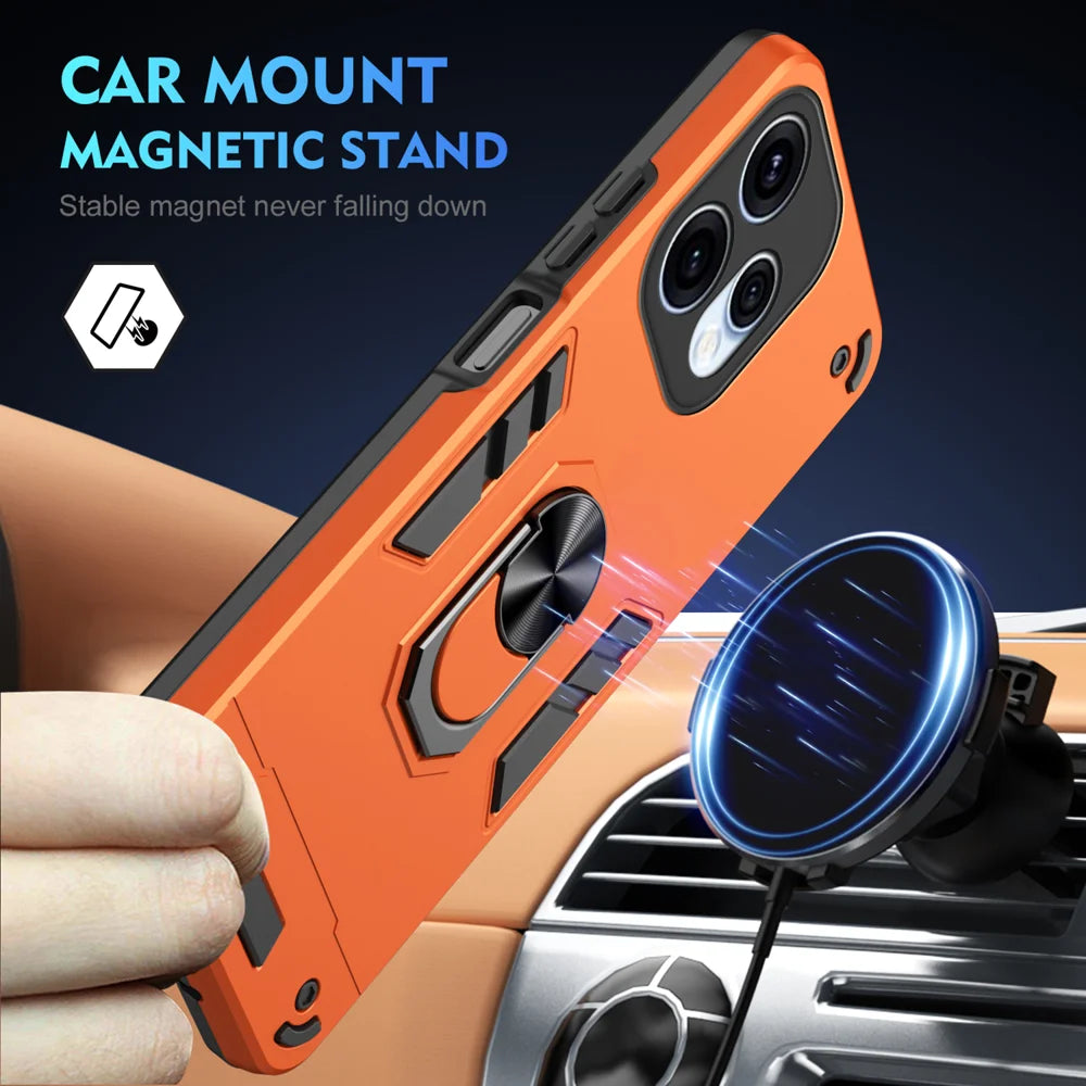 WANLONFENG for Oppo Reno15c 5G (China) / Oppo Reno15 5G (Global) YS Series Case Kicktand Shockproof PC TPU Phone Cover with 2Pcs Tempered Glass Film - Orange - 3