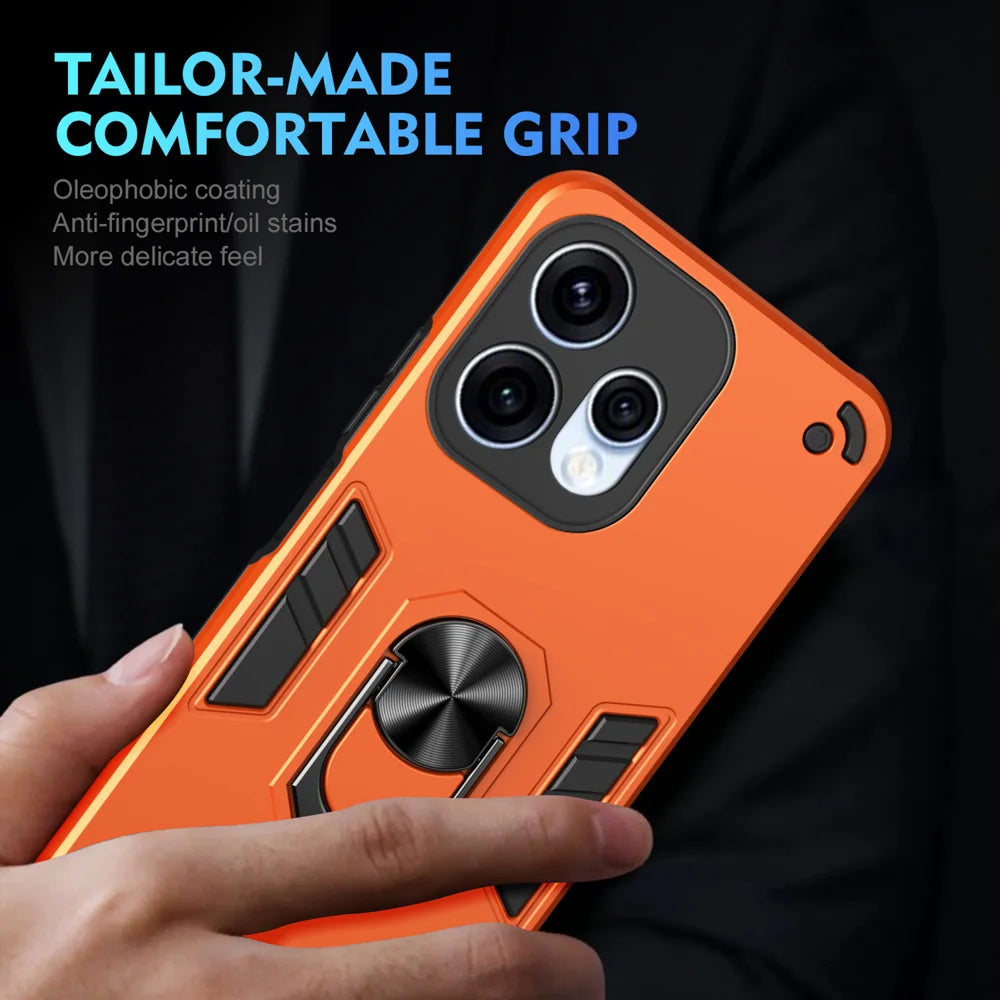 WANLONFENG for Oppo Reno15c 5G (China) / Oppo Reno15 5G (Global) YS Series Case Kicktand Shockproof PC TPU Phone Cover with 2Pcs Tempered Glass Film - Orange - 6