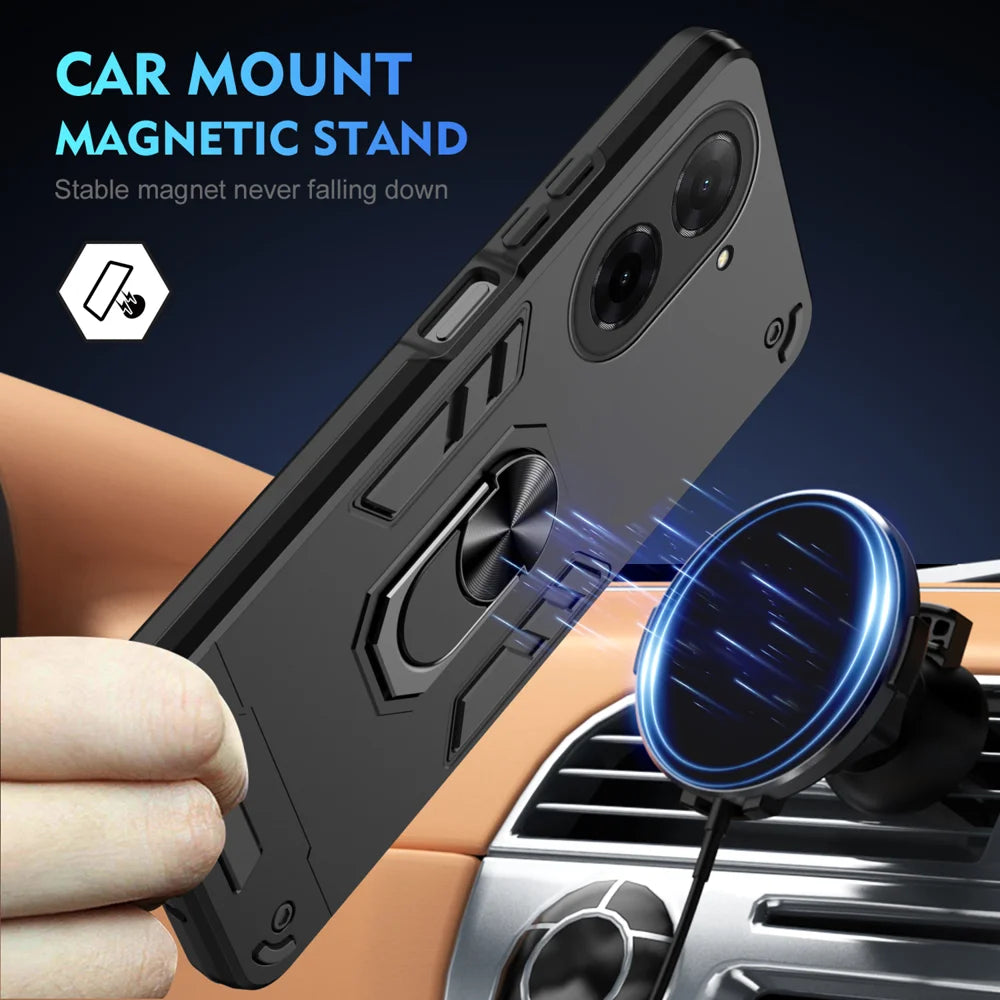 WANLONFENG for Xiaomi Poco C71 4G / Xiaomi Redmi A5 4G (171.7mm) YS Series Case Kicktand Shockproof PC TPU Phone Cover with 2Pcs Tempered Glass Film - Black - 3