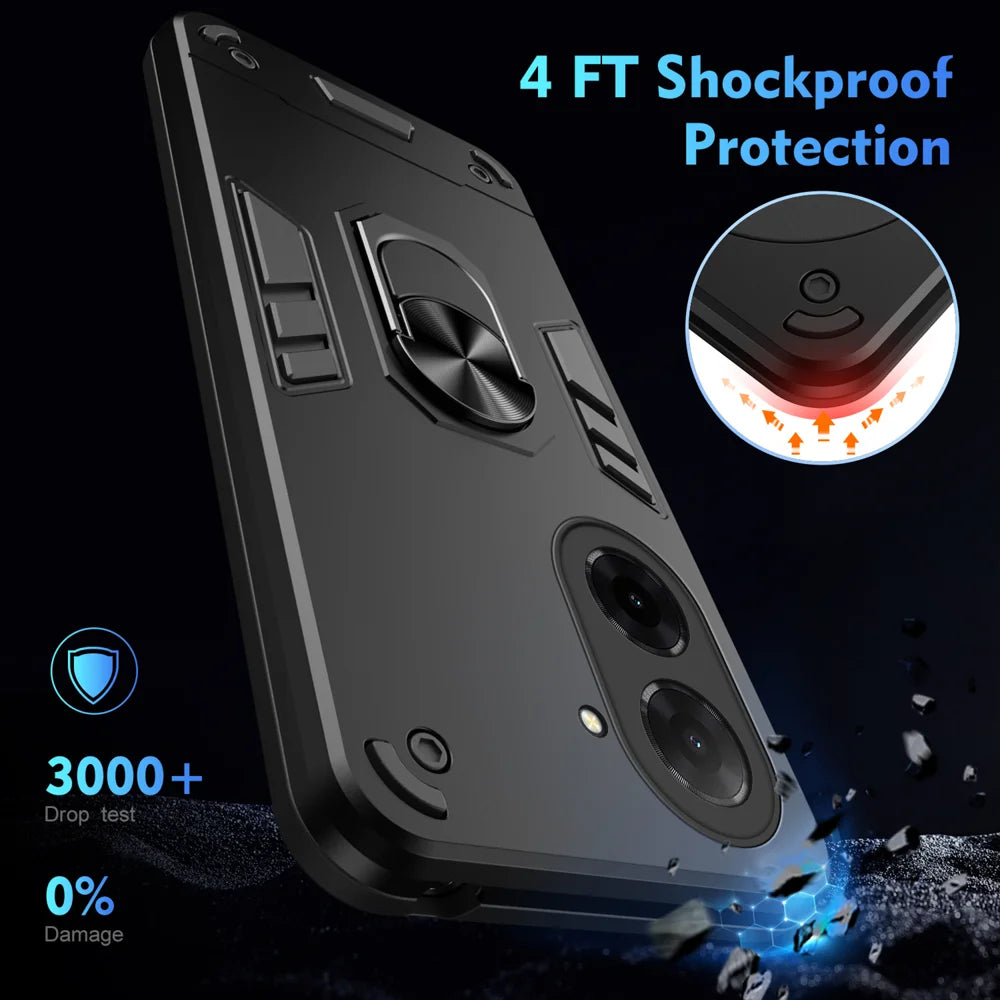 WANLONFENG for Xiaomi Poco C71 4G / Xiaomi Redmi A5 4G (171.7mm) YS Series Case Kicktand Shockproof PC TPU Phone Cover with 2Pcs Tempered Glass Film - Black - 5