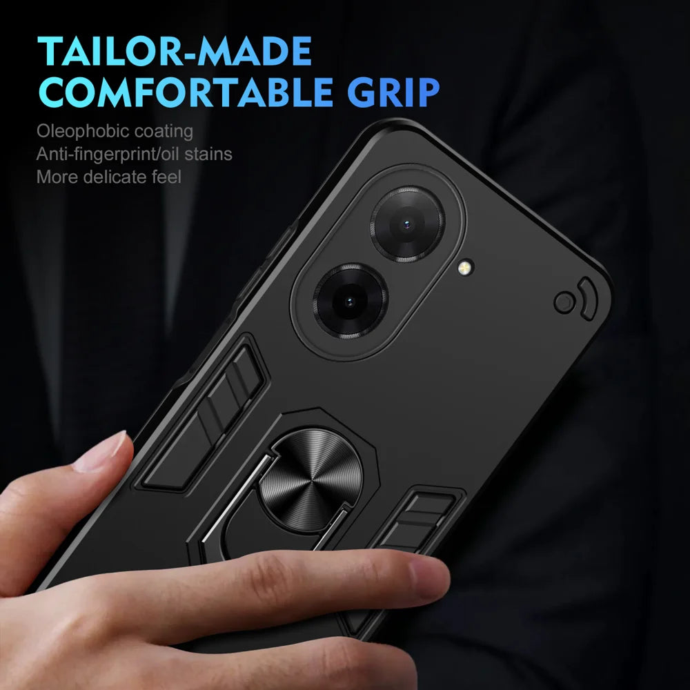 WANLONFENG for Xiaomi Poco C71 4G / Xiaomi Redmi A5 4G (171.7mm) YS Series Case Kicktand Shockproof PC TPU Phone Cover with 2Pcs Tempered Glass Film - Black - 6