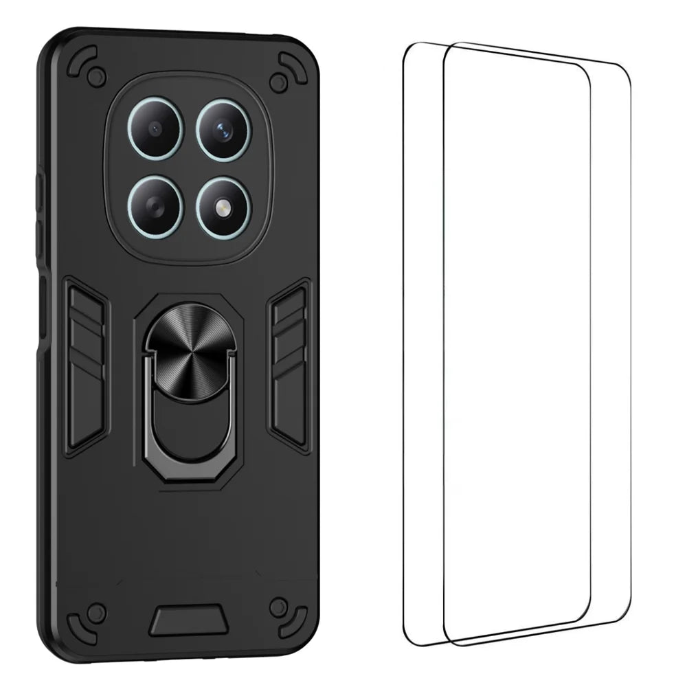 WANLONFENG for Xiaomi Poco M8 5G / Xiaomi Redmi Note 15 5G (Global) YS Series Case Kicktand Shockproof PC TPU Phone Cover with 2Pcs Tempered Glass Film - Black - 1