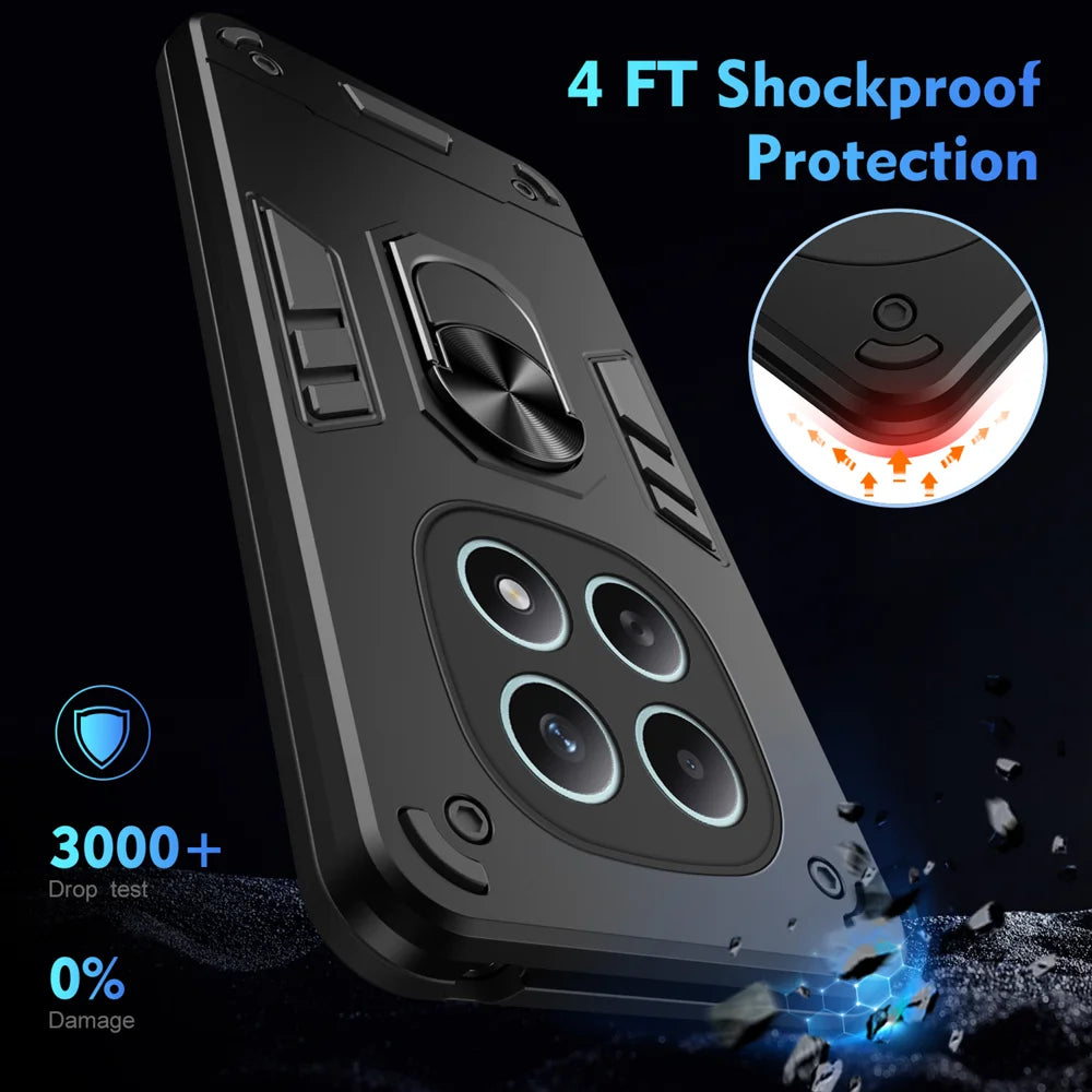 WANLONFENG for Xiaomi Redmi Note 15 4G (Global) YS Series Case Kicktand Shockproof PC TPU Phone Cover with 2Pcs Tempered Glass Film - Black - 5
