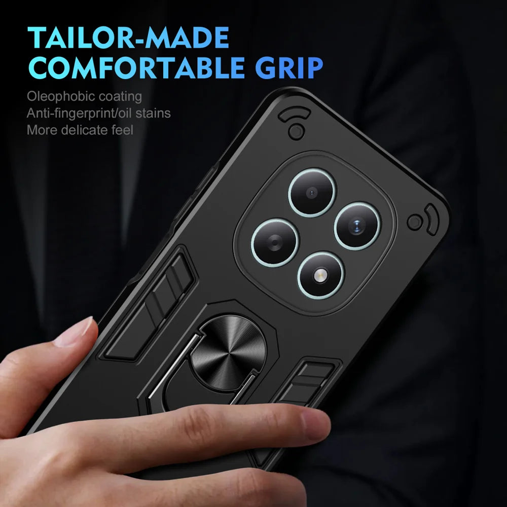WANLONFENG for Xiaomi Redmi Note 15 4G (Global) YS Series Case Kicktand Shockproof PC TPU Phone Cover with 2Pcs Tempered Glass Film - Black - 6