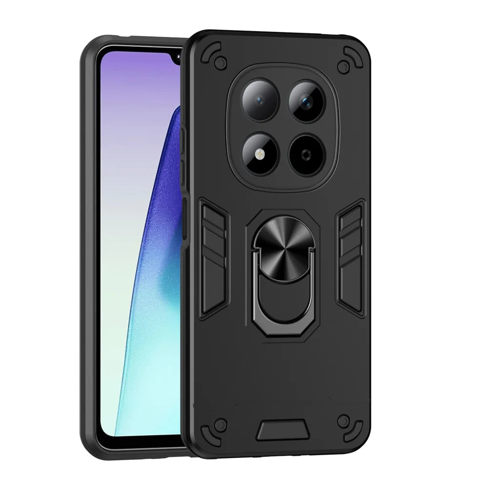 WANLONFENG for Xiaomi Redmi Note 15 Pro 5G (Global) YS Series Case Kicktand Shockproof PC TPU Phone Cover with 2Pcs Tempered Glass Film - Black - 2