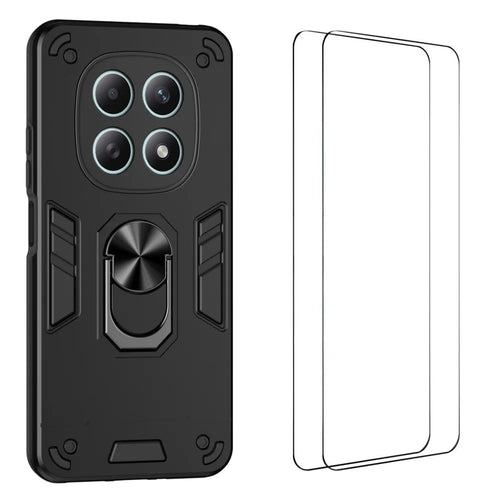 WANLONFENG for Xiaomi Redmi Note 15 Pro+ 5G (Global) / Xiaomi Poco M8 Pro 5G YS Series Case Kicktand Shockproof PC TPU Phone Cover with 2Pcs Tempered Glass Film - Black - 1