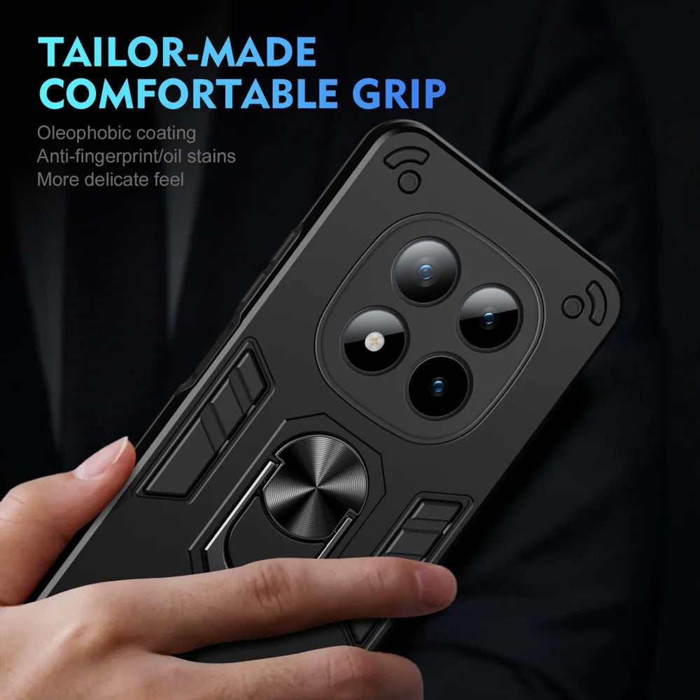 WANLONFENG for Xiaomi Redmi Note 15 Pro+ 5G (Global) / Xiaomi Poco M8 Pro 5G YS Series Case Kicktand Shockproof PC TPU Phone Cover with 2Pcs Tempered Glass Film - Black - 6