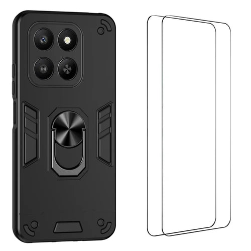 WANLONFENG for Honor 400 Smart 4G / Honor X7d 4G / Honor 400 Smart 5G YS Series Case Kicktand Shockproof PC TPU Phone Cover with 2Pcs Tempered Glass Film - Black - 1