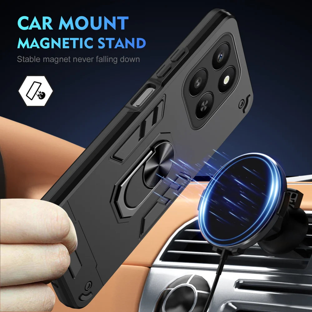 WANLONFENG for Honor 400 Smart 4G / Honor X7d 4G / Honor 400 Smart 5G YS Series Case Kicktand Shockproof PC TPU Phone Cover with 2Pcs Tempered Glass Film - Black - 3
