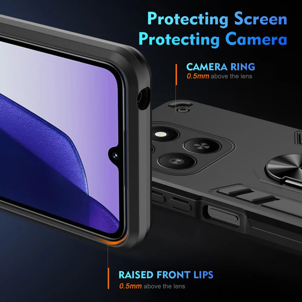 WANLONFENG for Honor 400 Smart 4G / Honor X7d 4G / Honor 400 Smart 5G YS Series Case Kicktand Shockproof PC TPU Phone Cover with 2Pcs Tempered Glass Film - Black - 4