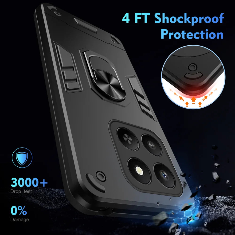 WANLONFENG for Honor 400 Smart 4G / Honor X7d 4G / Honor 400 Smart 5G YS Series Case Kicktand Shockproof PC TPU Phone Cover with 2Pcs Tempered Glass Film - Black - 5