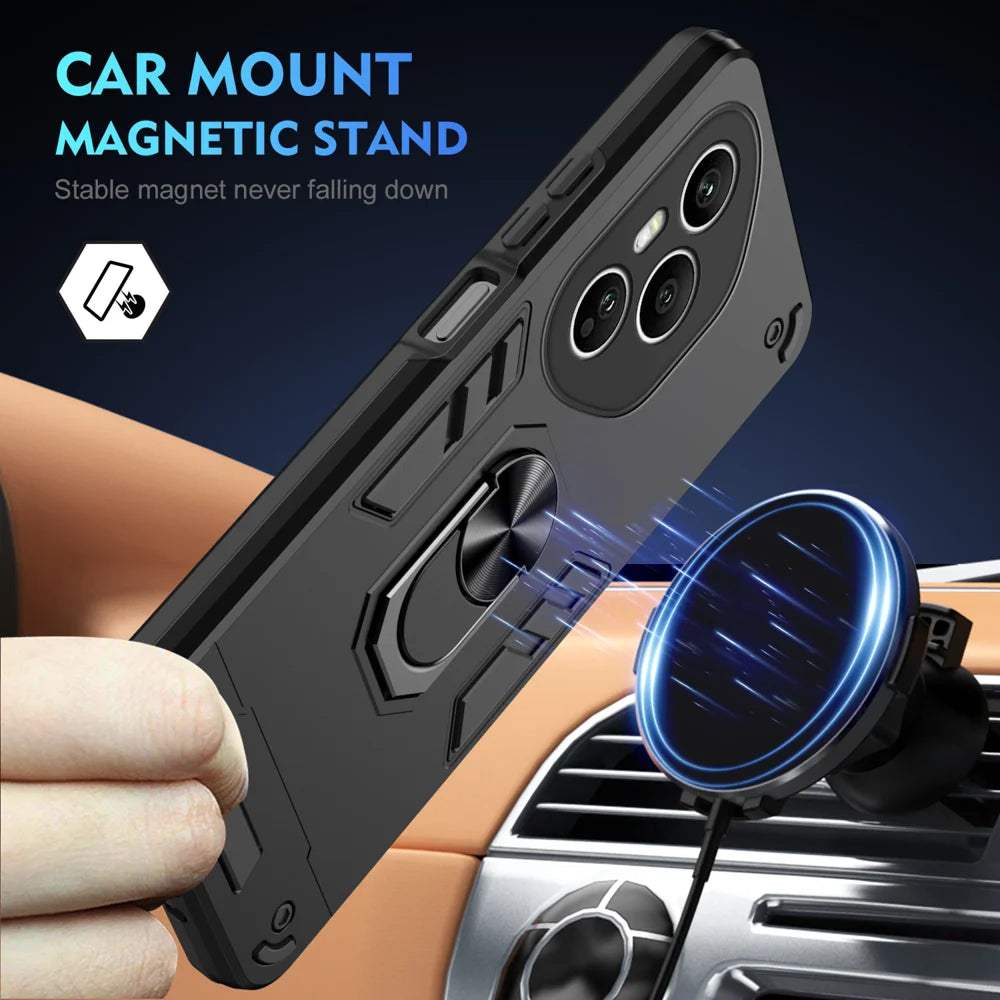 WANLONFENG for Honor 400 Pro 5G (Global) YS Series Case Kicktand Shockproof PC TPU Phone Cover with 2Pcs Tempered Glass Film - Black - 3