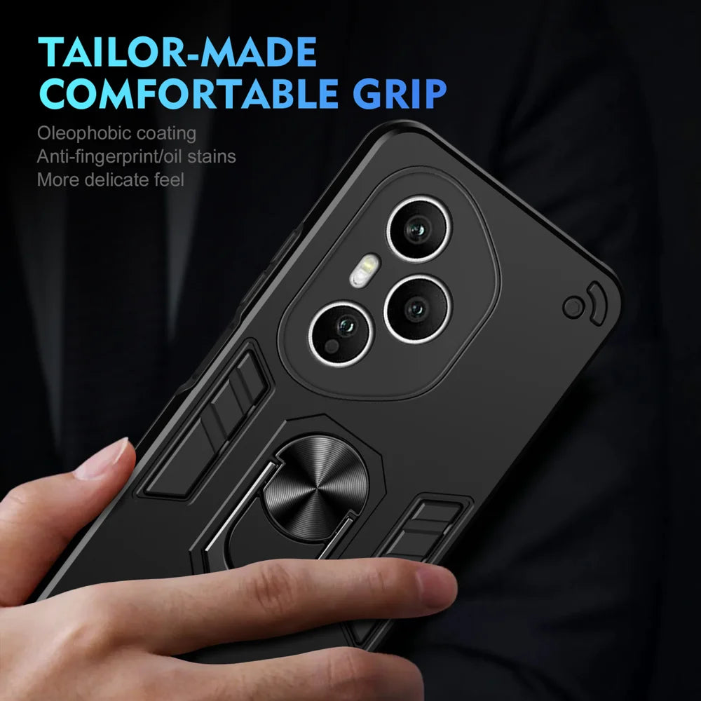 WANLONFENG for Honor 400 Pro 5G (Global) YS Series Case Kicktand Shockproof PC TPU Phone Cover with 2Pcs Tempered Glass Film - Black - 6