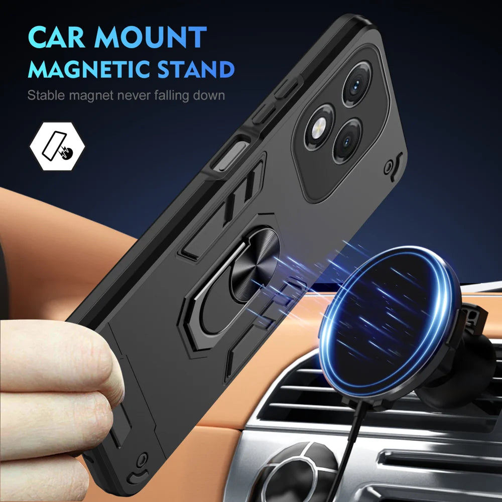 WANLONFENG for Honor 400 Lite 5G YS Series Case Kicktand Shockproof PC TPU Phone Cover with 2Pcs Tempered Glass Film - Black - 3