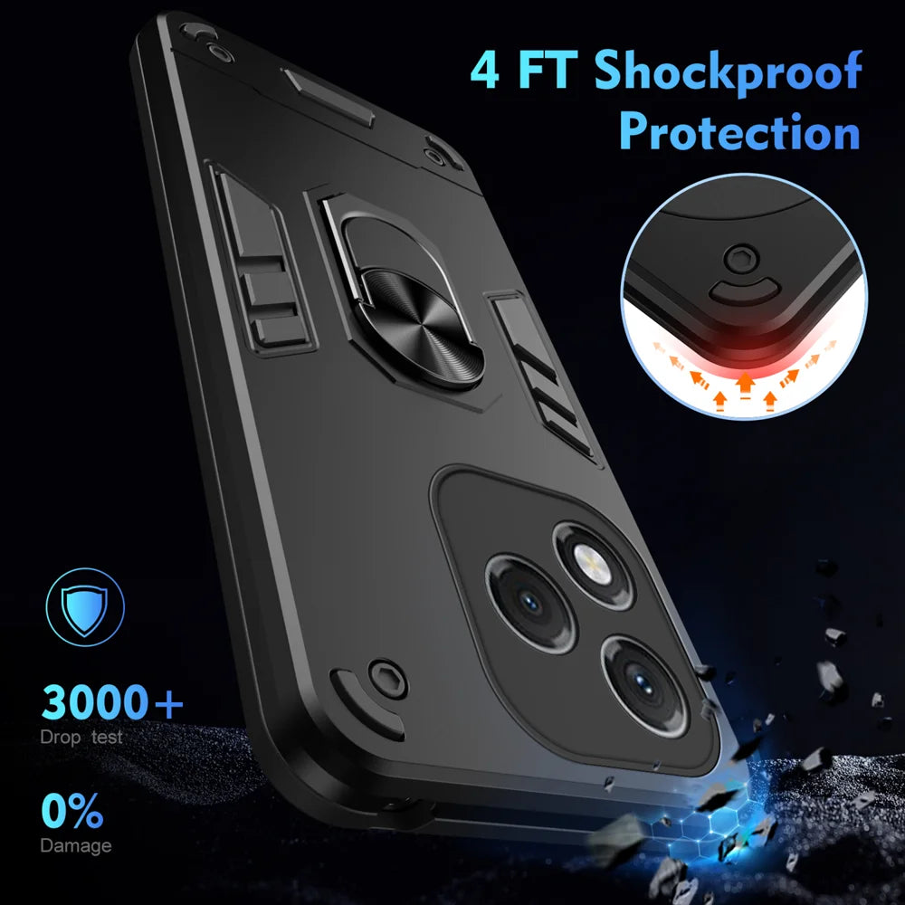 WANLONFENG for Honor 400 Lite 5G YS Series Case Kicktand Shockproof PC TPU Phone Cover with 2Pcs Tempered Glass Film - Black - 5