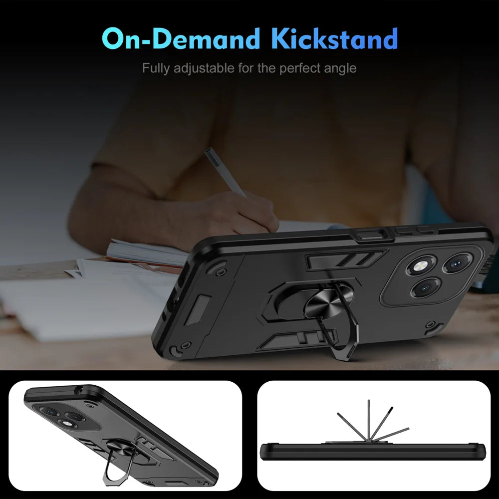 WANLONFENG for Honor 400 Lite 5G YS Series Case Kicktand Shockproof PC TPU Phone Cover with 2Pcs Tempered Glass Film - Black - 7