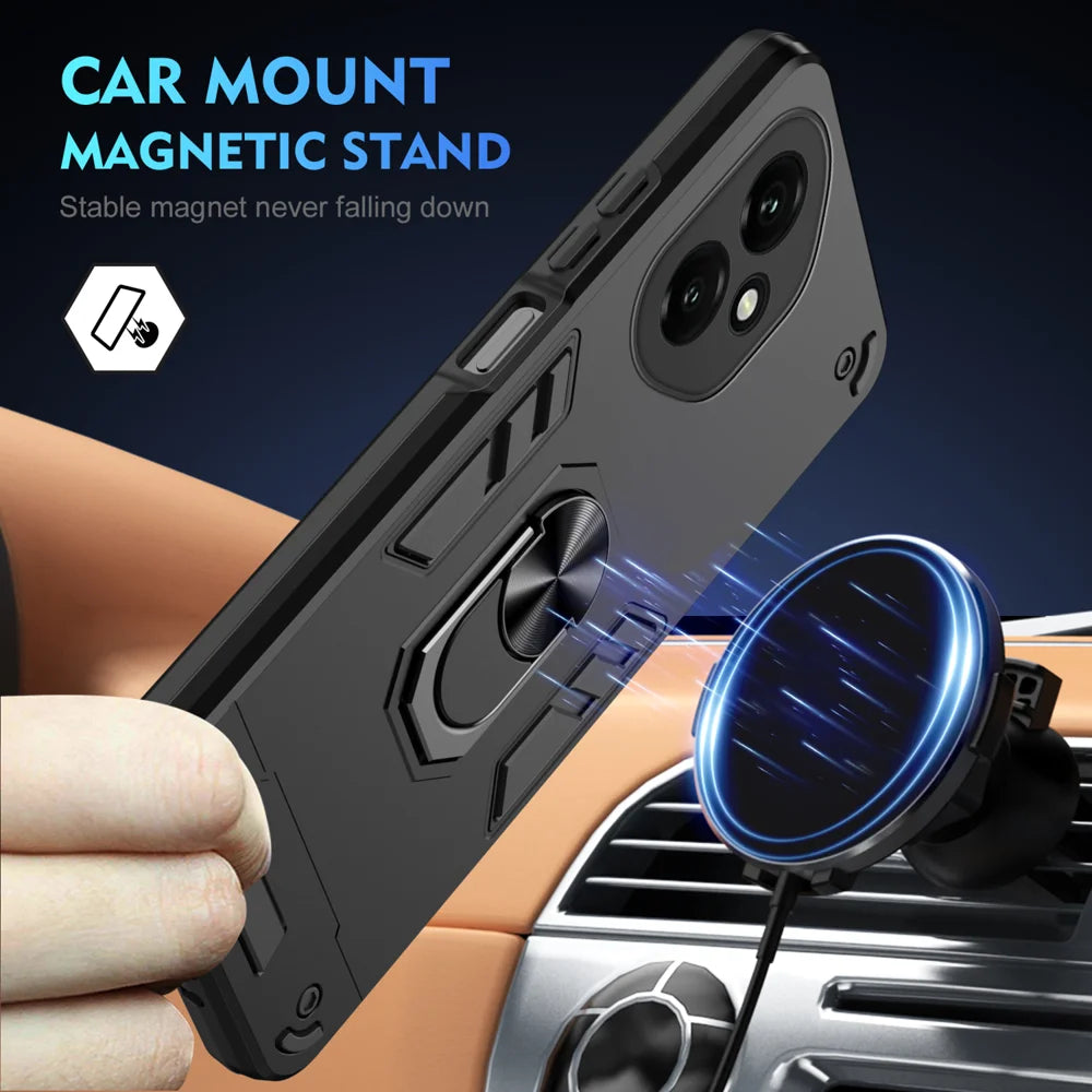 WANLONFENG for Honor 400 5G (Global) YS Series Case Kicktand Shockproof PC TPU Phone Cover with 2Pcs Tempered Glass Film - Black - 3