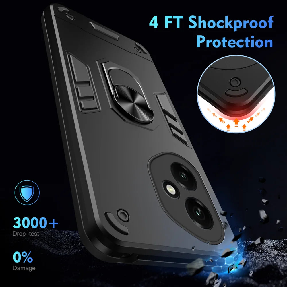 WANLONFENG for Honor 400 5G (Global) YS Series Case Kicktand Shockproof PC TPU Phone Cover with 2Pcs Tempered Glass Film - Black - 5