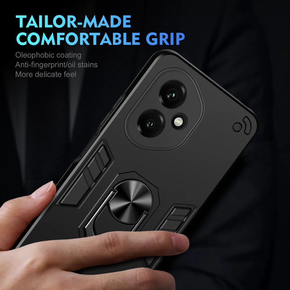 WANLONFENG for Honor 400 5G (Global) YS Series Case Kicktand Shockproof PC TPU Phone Cover with 2Pcs Tempered Glass Film - Black - 6