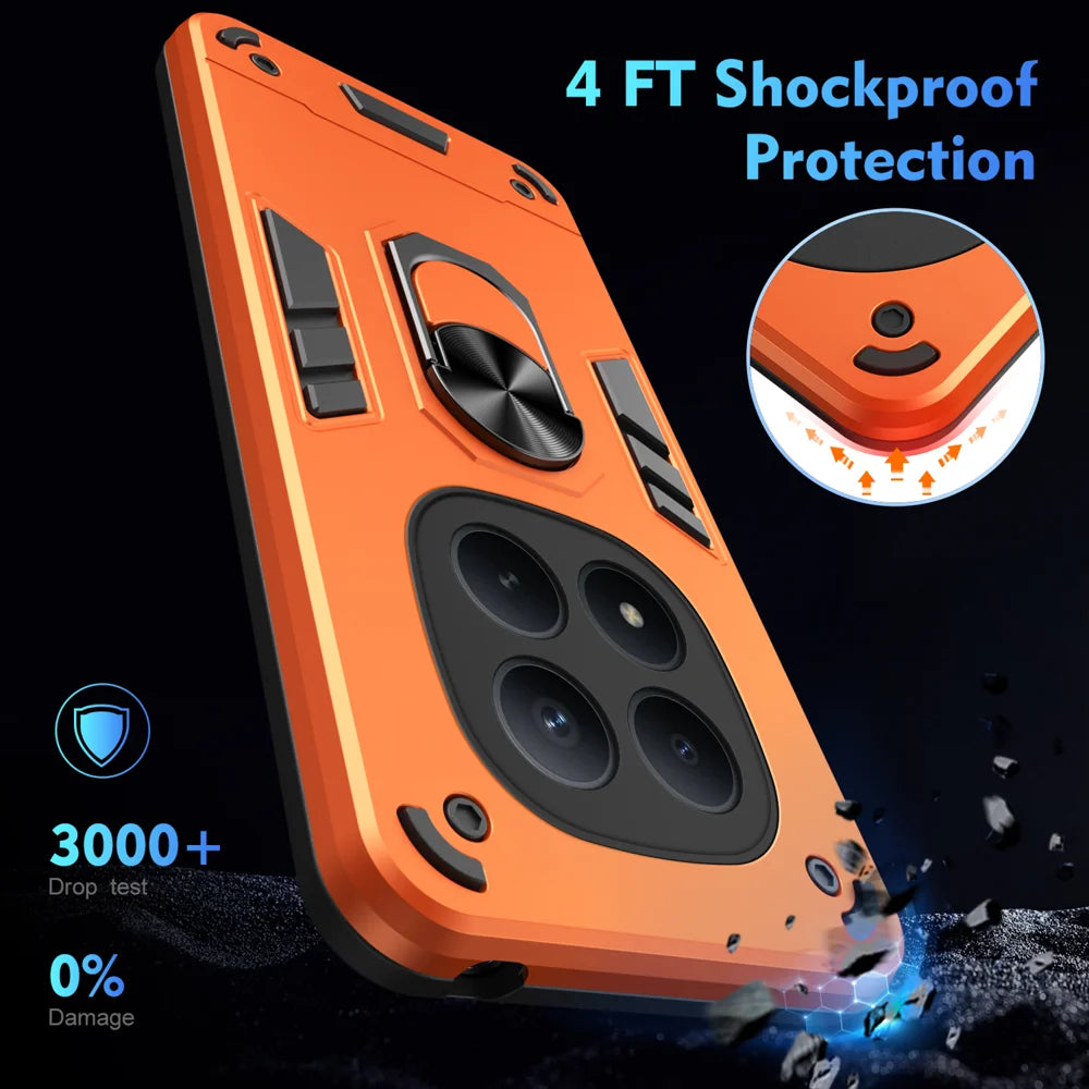 WANLONFENG for Xiaomi Redmi Note 15 Pro 4G (Global) YS Series Case Kicktand Shockproof PC TPU Phone Cover with 2Pcs Tempered Glass Film - Orange - 5