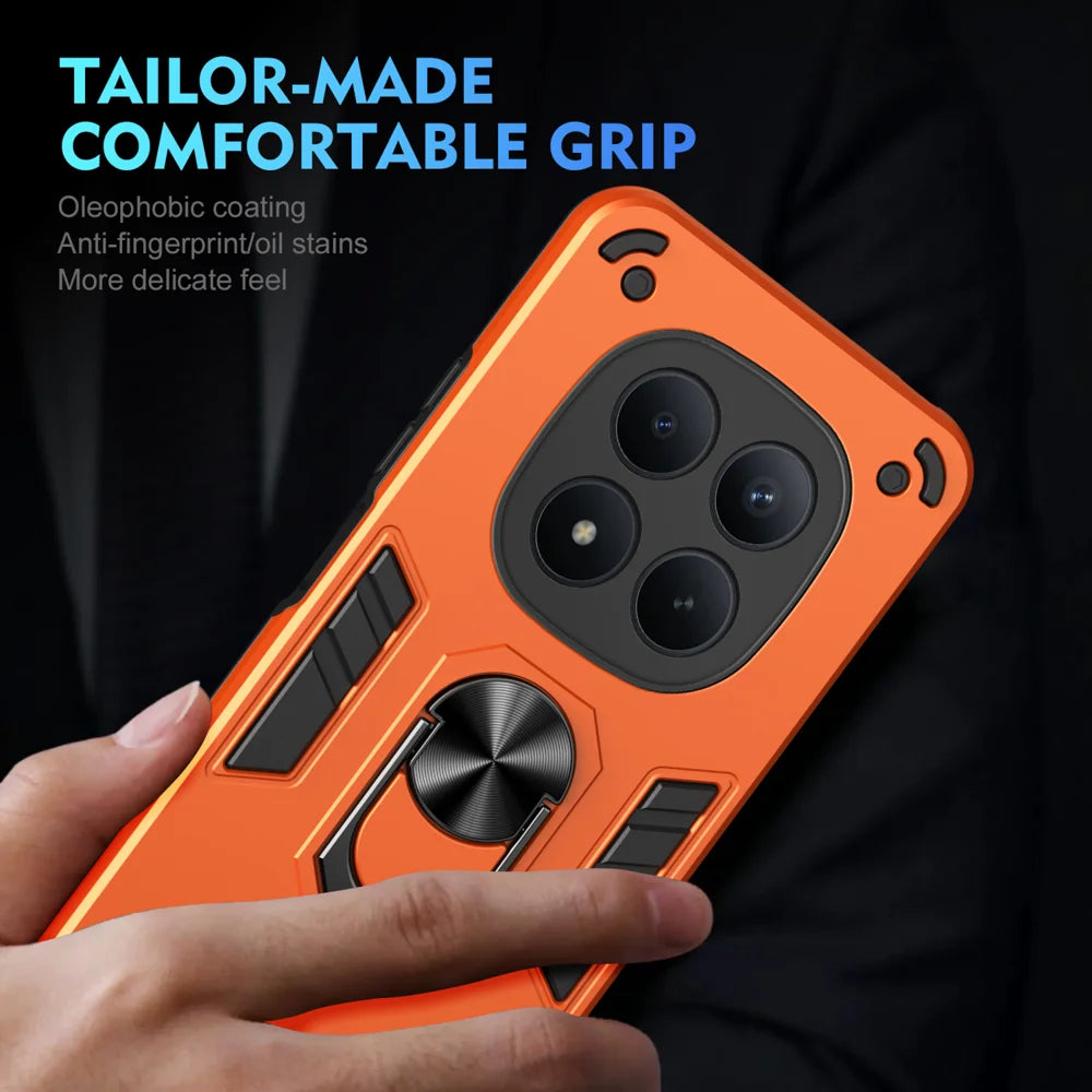 WANLONFENG for Xiaomi Redmi Note 15 Pro 4G (Global) YS Series Case Kicktand Shockproof PC TPU Phone Cover with 2Pcs Tempered Glass Film - Orange - 6