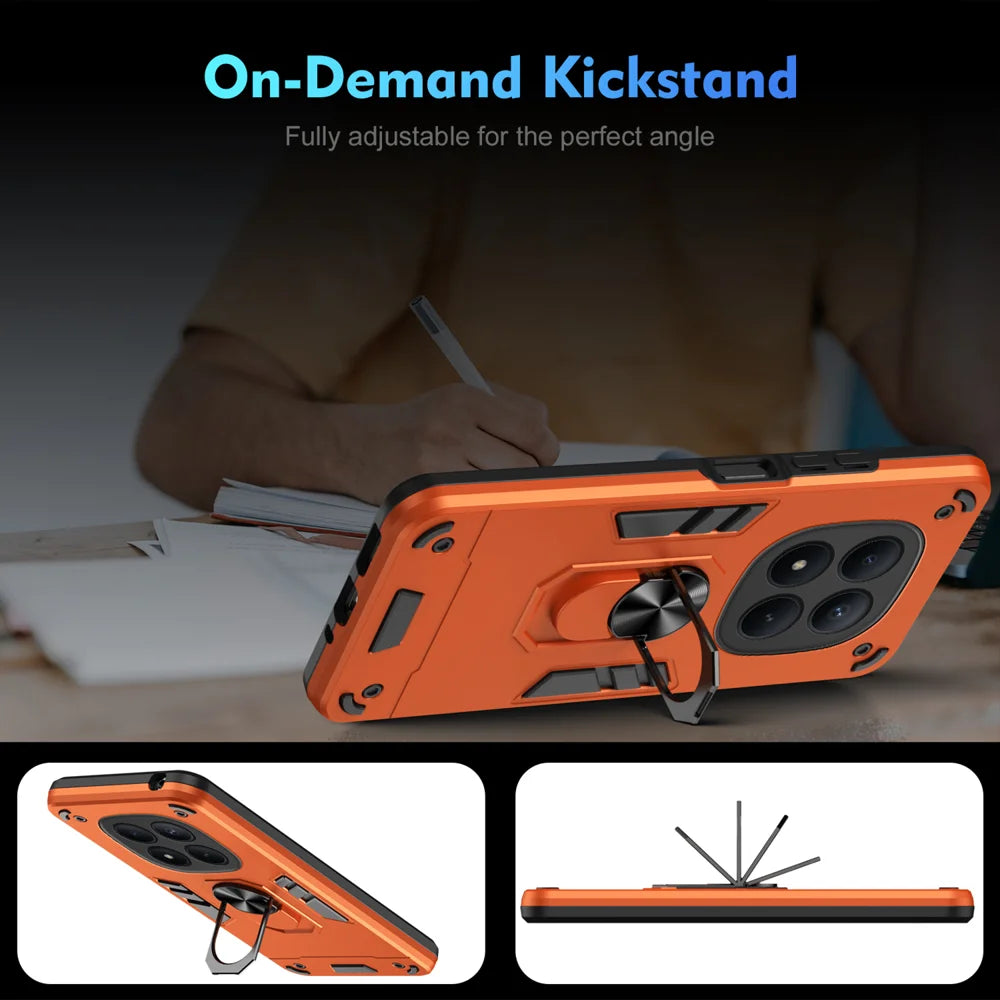 WANLONFENG for Xiaomi Redmi Note 15 Pro 4G (Global) YS Series Case Kicktand Shockproof PC TPU Phone Cover with 2Pcs Tempered Glass Film - Orange - 7