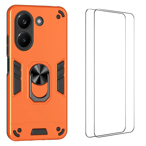WANLONFENG for Xiaomi Redmi Turbo 5 5G / Xiaomi Poco X8 Pro 5G YS Series Case Kicktand Shockproof PC TPU Phone Cover with 2Pcs Tempered Glass Film - Orange - 1