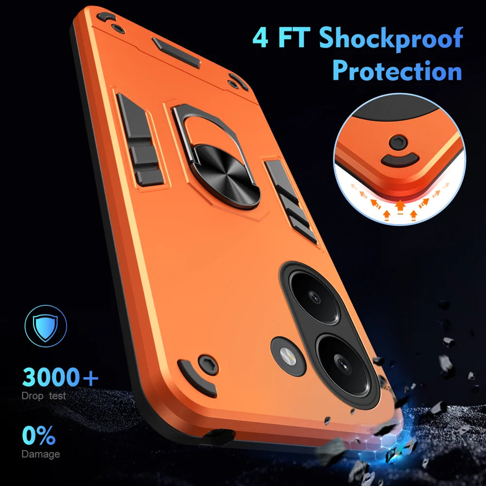 WANLONFENG for Xiaomi Redmi Turbo 5 5G / Xiaomi Poco X8 Pro 5G YS Series Case Kicktand Shockproof PC TPU Phone Cover with 2Pcs Tempered Glass Film - Orange - 5