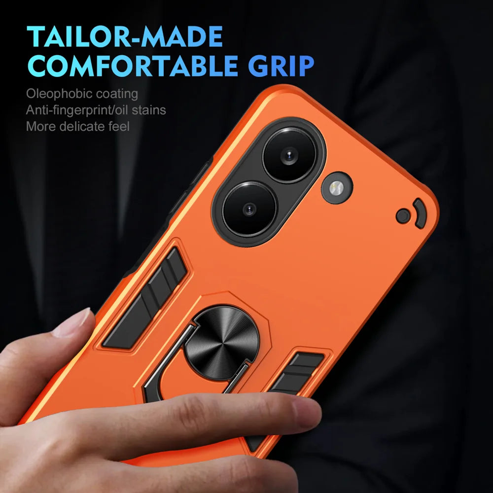 WANLONFENG for Xiaomi Redmi Turbo 5 5G / Xiaomi Poco X8 Pro 5G YS Series Case Kicktand Shockproof PC TPU Phone Cover with 2Pcs Tempered Glass Film - Orange - 6
