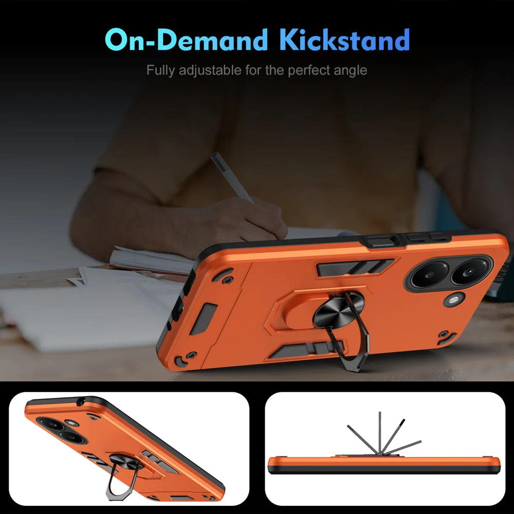 WANLONFENG for Xiaomi Redmi Turbo 5 5G / Xiaomi Poco X8 Pro 5G YS Series Case Kicktand Shockproof PC TPU Phone Cover with 2Pcs Tempered Glass Film - Orange - 7