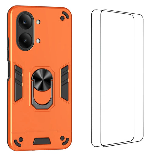 WANLONFENG for Xiaomi Redmi Turbo 5 Max 5G / Xiaomi Poco X8 Pro Max 5G YS Series Case Kicktand Shockproof PC TPU Phone Cover with 2Pcs Tempered Glass Film - Orange - 1