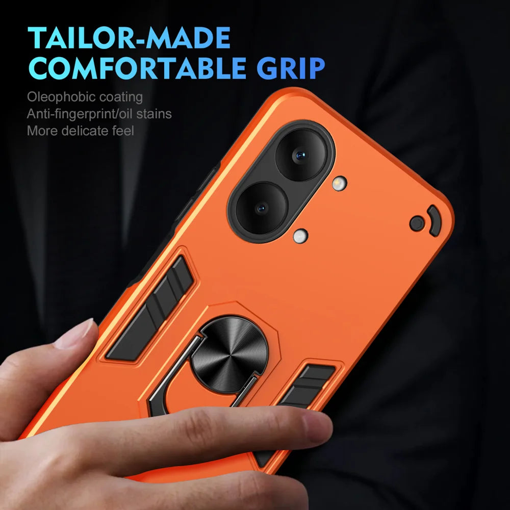WANLONFENG for Xiaomi Redmi Turbo 5 Max 5G / Xiaomi Poco X8 Pro Max 5G YS Series Case Kicktand Shockproof PC TPU Phone Cover with 2Pcs Tempered Glass Film - Orange - 6