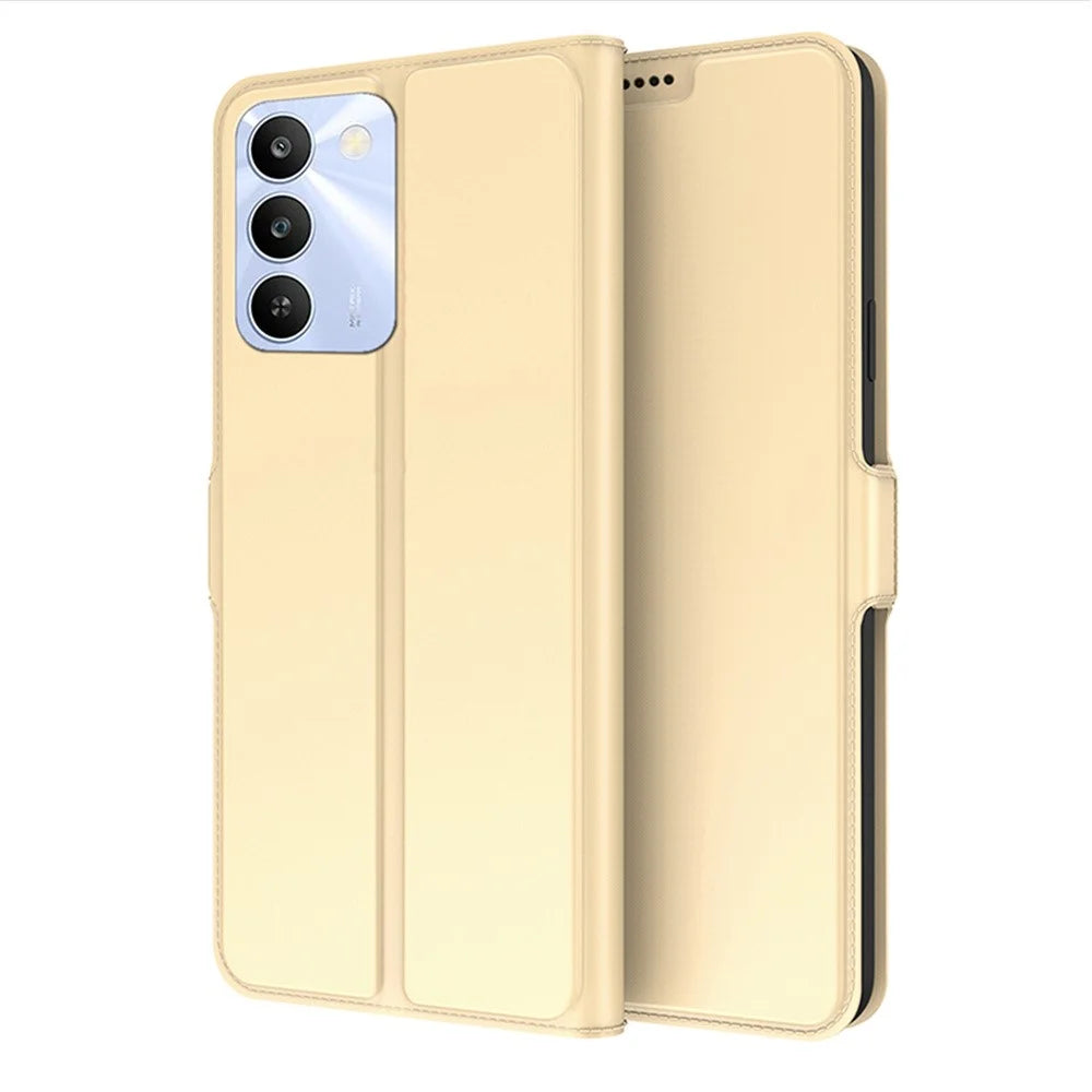 For Realme C100 4G Case Shockproof TPU Inner Shell Leather Phone Cover Card Slot - Gold - 1