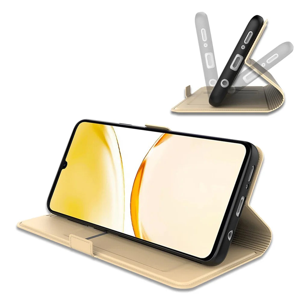 For Realme C100 4G Case Shockproof TPU Inner Shell Leather Phone Cover Card Slot - Gold - 3