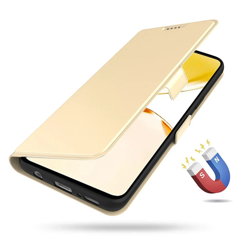 For Realme C100 4G Case Shockproof TPU Inner Shell Leather Phone Cover Card Slot - Gold - 4
