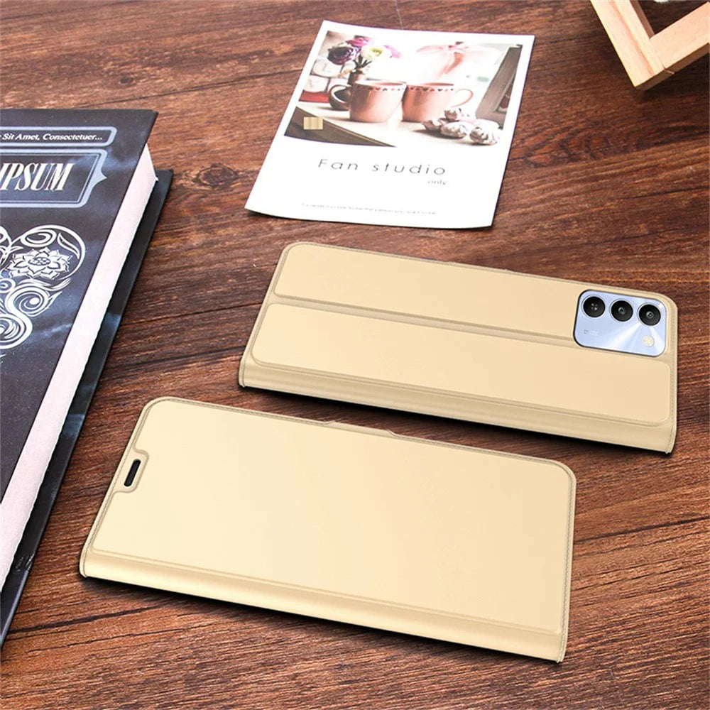 For Realme C100 4G Case Shockproof TPU Inner Shell Leather Phone Cover Card Slot - Gold - 7