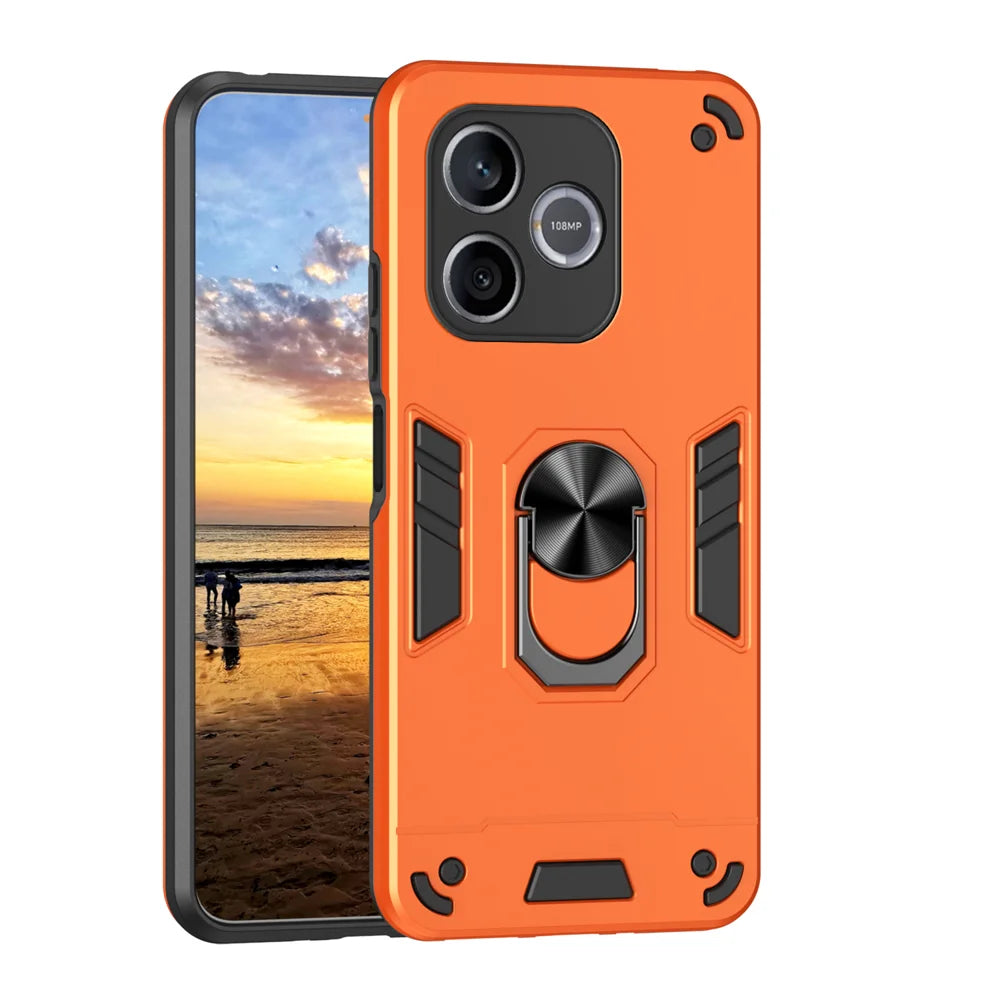 WANLONFENG for Honor 600 Lite 5G YS Series Case Kicktand Shockproof PC TPU Phone Cover with 2Pcs Tempered Glass Film - Orange - 2