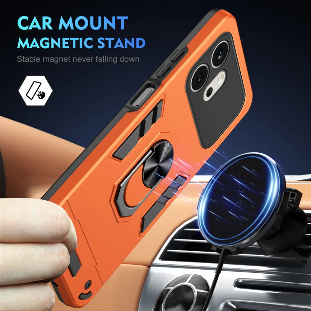 WANLONFENG for Honor 600 5G YS Series Case Kicktand Shockproof PC TPU Phone Cover with 2Pcs Tempered Glass Film - Orange - 3